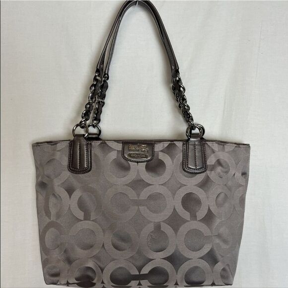 Coach Silver Gray Glitter Signature Tote BAG - Picture 1 of 15